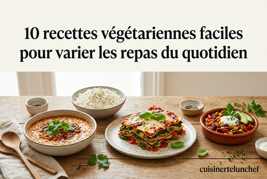 10 recettes végétariennes faciles pour varier les repas du quotidien, avec curry, lasagnes et chili, couverture signée cuisinertelunchef.