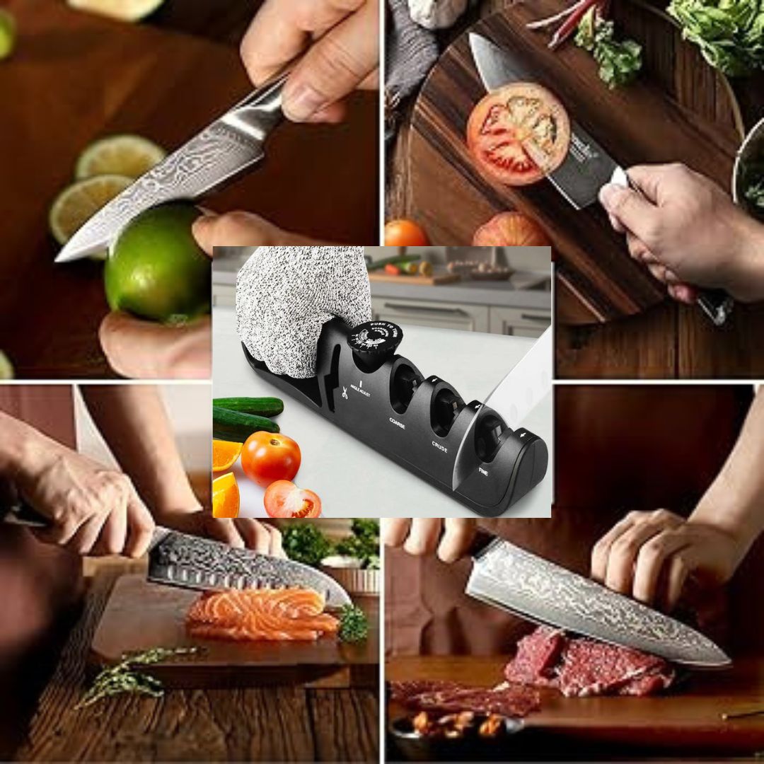Affûteur tranchant net en action, résultat immédiat pour couteaux de cuisine