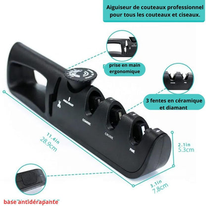 Aiguiseur tranchant net ergonomique, prise en main confortable et sécurisée