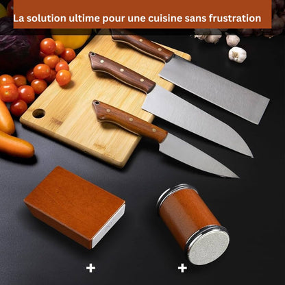 Affûteur disque céramique en action, couteau affûté avec précision
