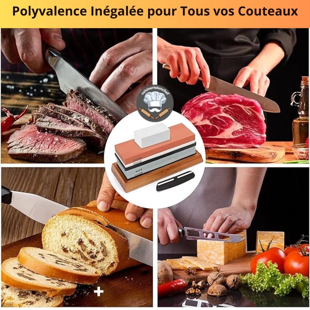 Pierre à aiguiser double grain, affûtage progressif pour lames de cuisine