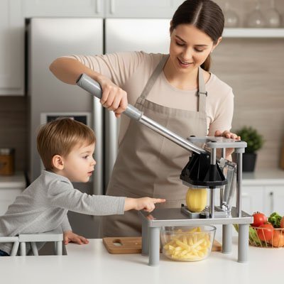 Coupe-frite FritePro compatible lave-vaisselle, nettoyage facile et hygiénique