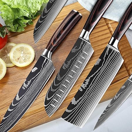 Couteau zébré japonais professionnel, découpe légumes, viandes et poissons