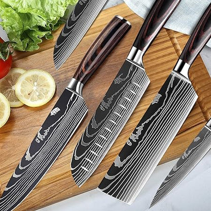 Couteau zébré japonais professionnel, découpe légumes, viandes et poissons