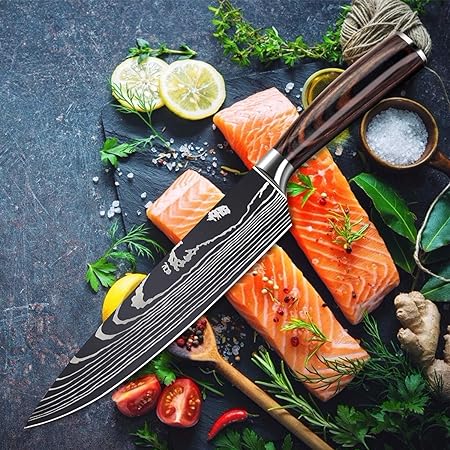 Couteau cuisine japonais motif zèbre, design unique et performance professionnelle