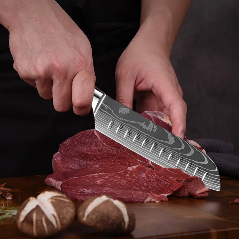 Couteau japonais de chef ergonomique, manche antidérapant et équilibre parfait