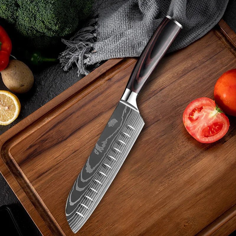Couteau japonais chef, découpe précise légumes, viandes et poissons