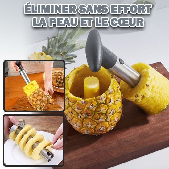 Coupe-ananas inox lame tranchante, évide et tranche l'ananas en un seul geste précis
