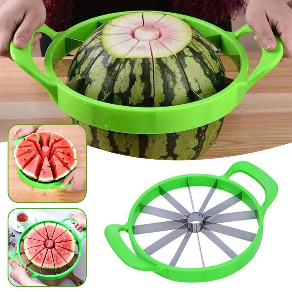 Couteau coupe-pastèque en action, découpe rapide et propre en cuisine
