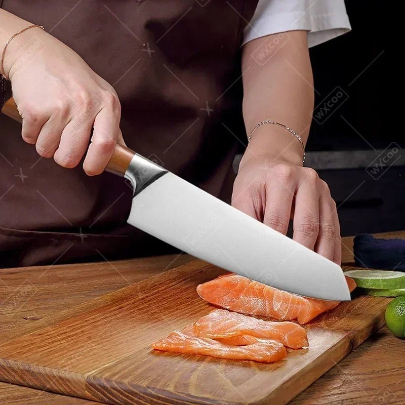 Couteau santoku japonais lame inox, polyvalent pour cuisine quotidienne