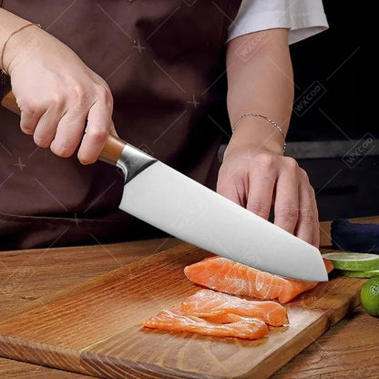 Couteau santoku japonais lame inox, polyvalent pour cuisine quotidienne