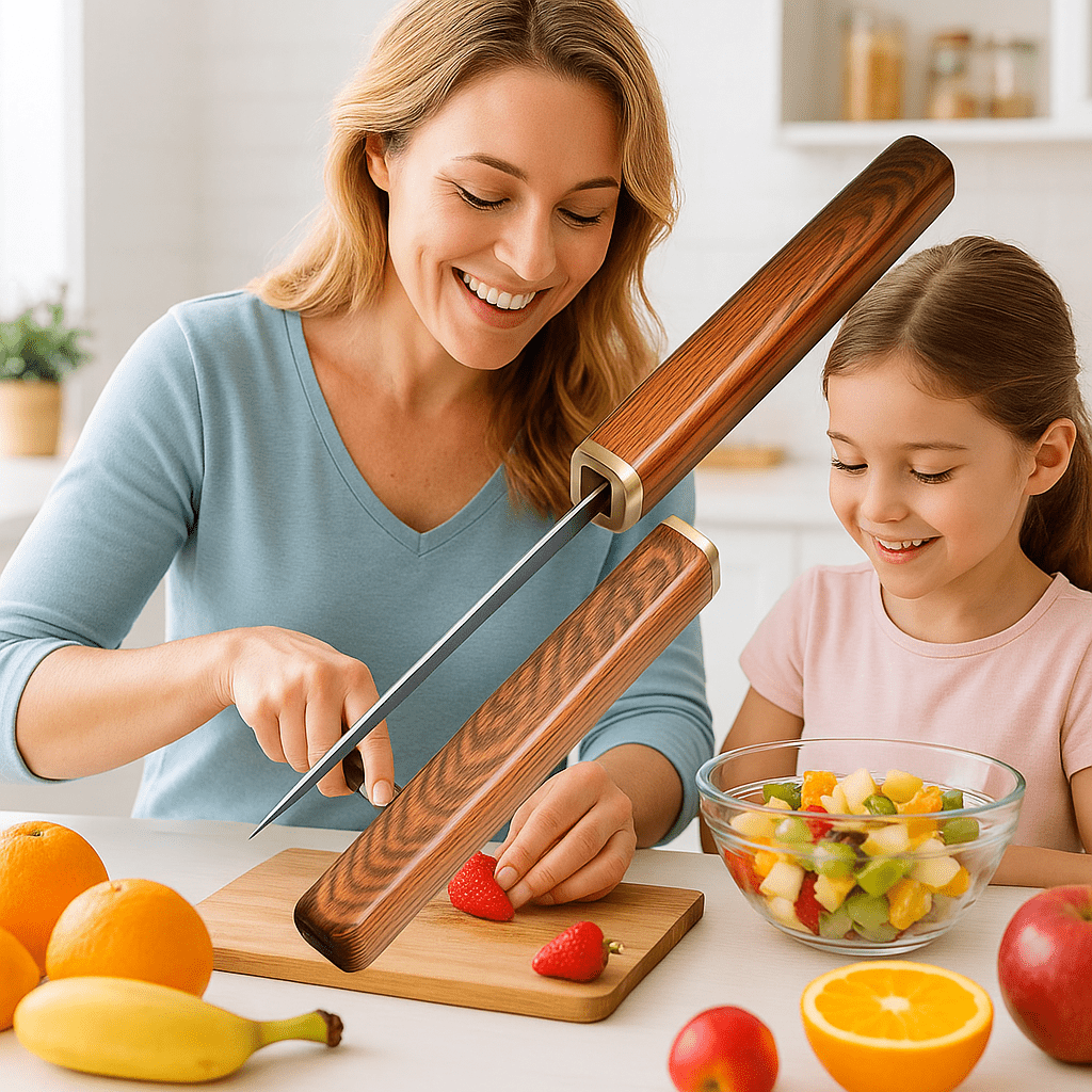 Couteau double lame 2 en 1 inox, deux lames tranchantes pour efficacité maximale en cuisine