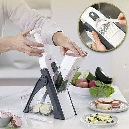 Mandoline grise multifonction, rangement facile et usage quotidien en cuisine