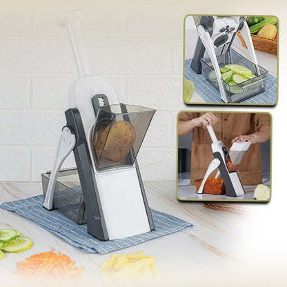 Mandoline grise lames interchangeables, découpe légumes précise et uniforme