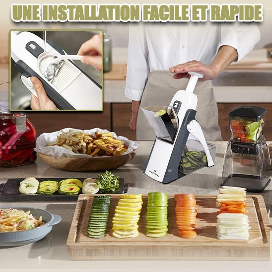 Mandoline 3 lames cuisine grise, julienne et tranches pour préparations variées