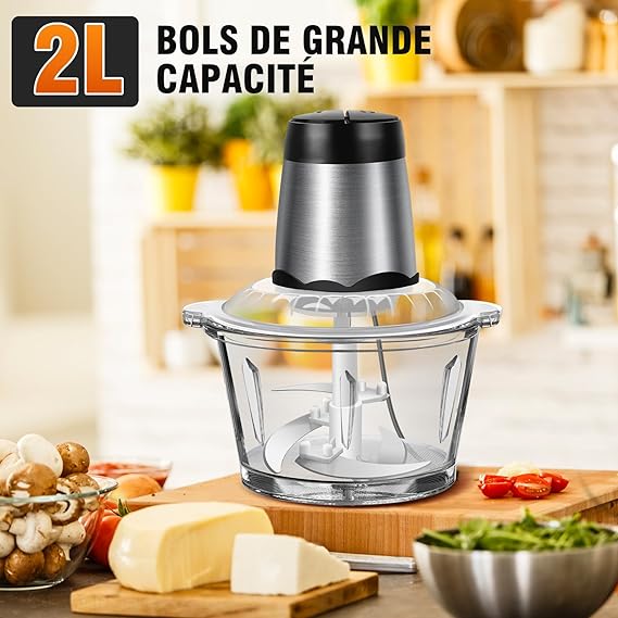 hachoir a viande electrique - avec bol en verre 2L - cuisinertelunchef