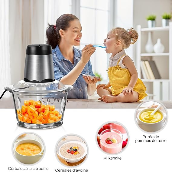 hachoir a viande electrique - avec bol en verre 2L - cuisinertelunchef