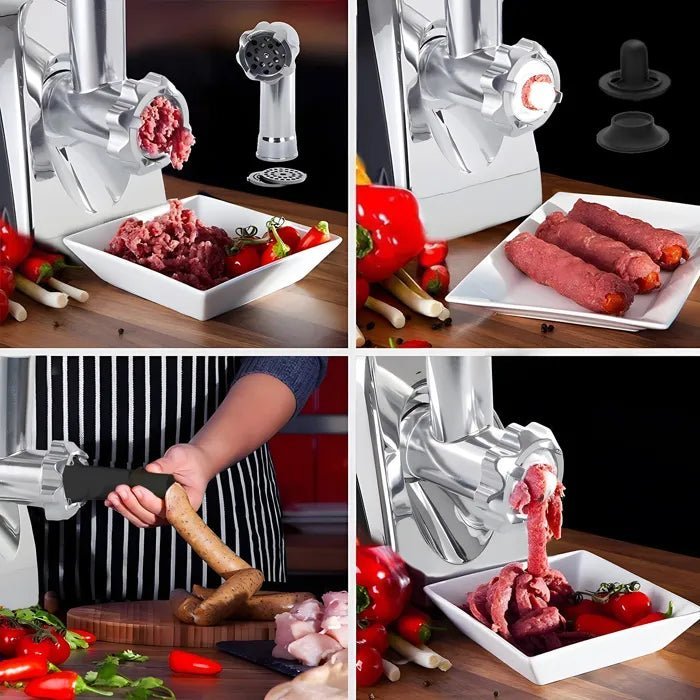 Hachoir à viande électrique noir, moteur puissant et lames inox pour hachage homogène