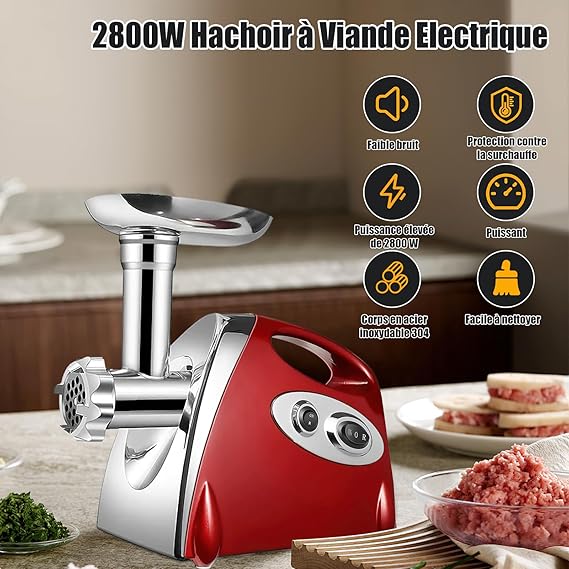 Hachoir a viande electrique rouge - cuisinertelunchef