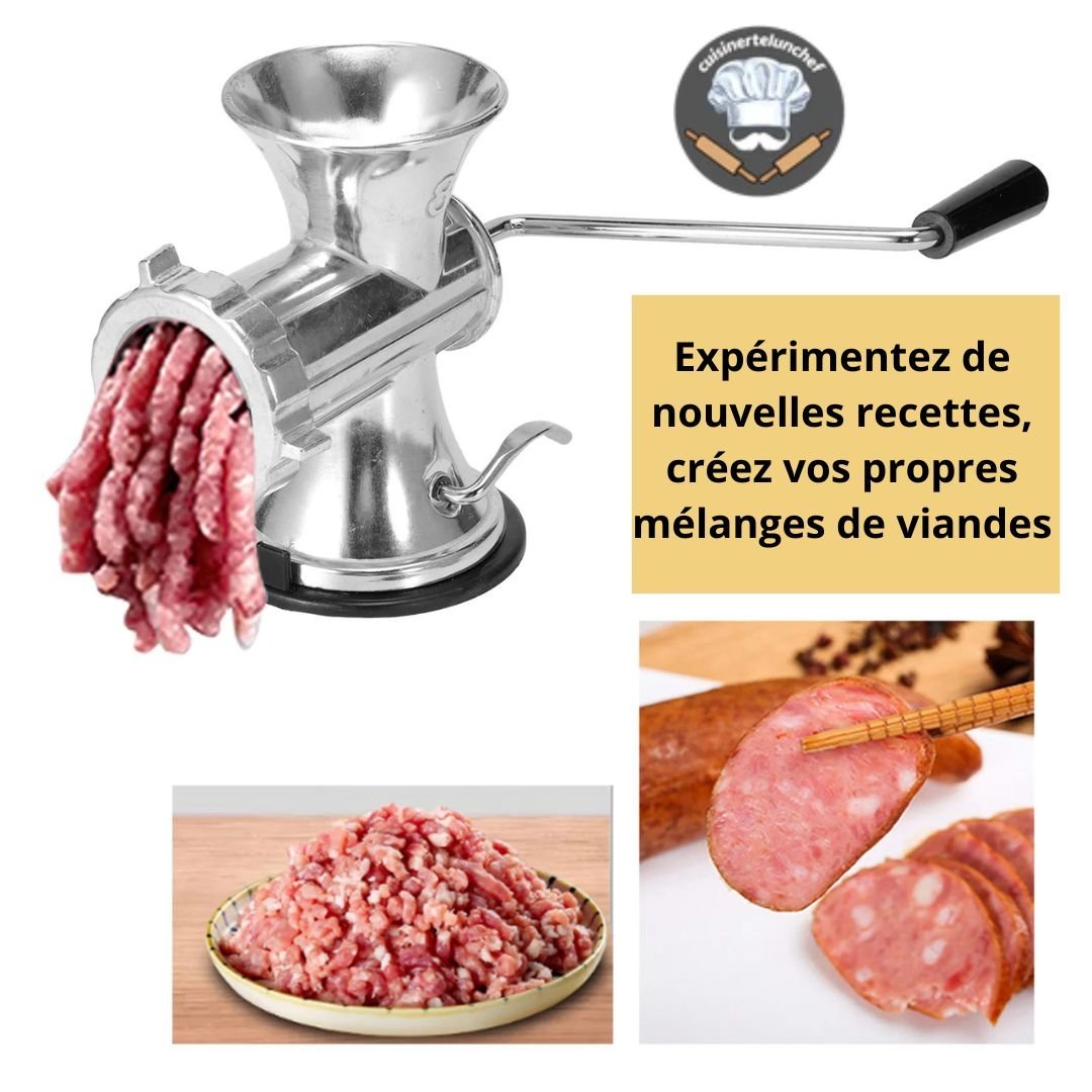 Hachoir à viande fait maison en action, viande fraîche hachée à la demande
