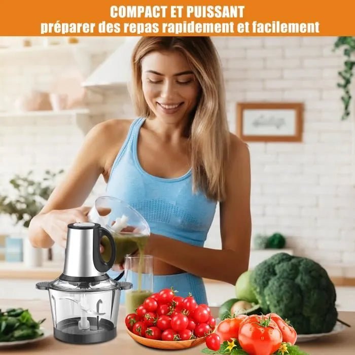 Hachoir électrique discret et efficace, idéal pour préparer repas sans déranger