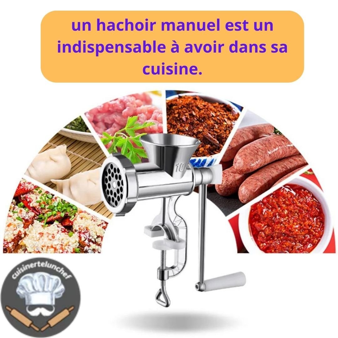 Hachoir viande polyvalent en action, viande hachée fine, moyenne ou grossière