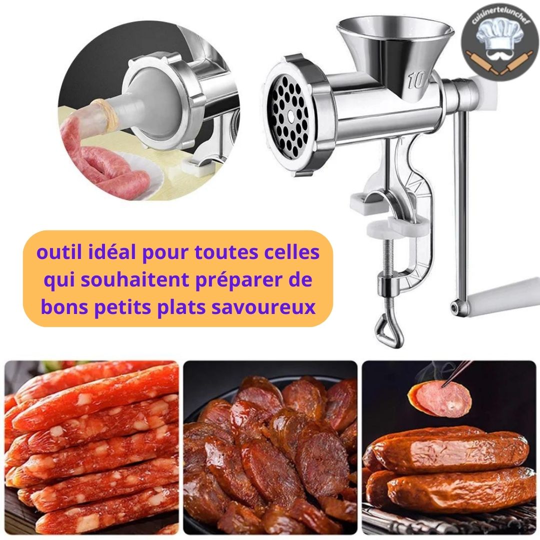Hachoir à viande polyvalent, idéal pour burgers, saucisses, farces et boulettes