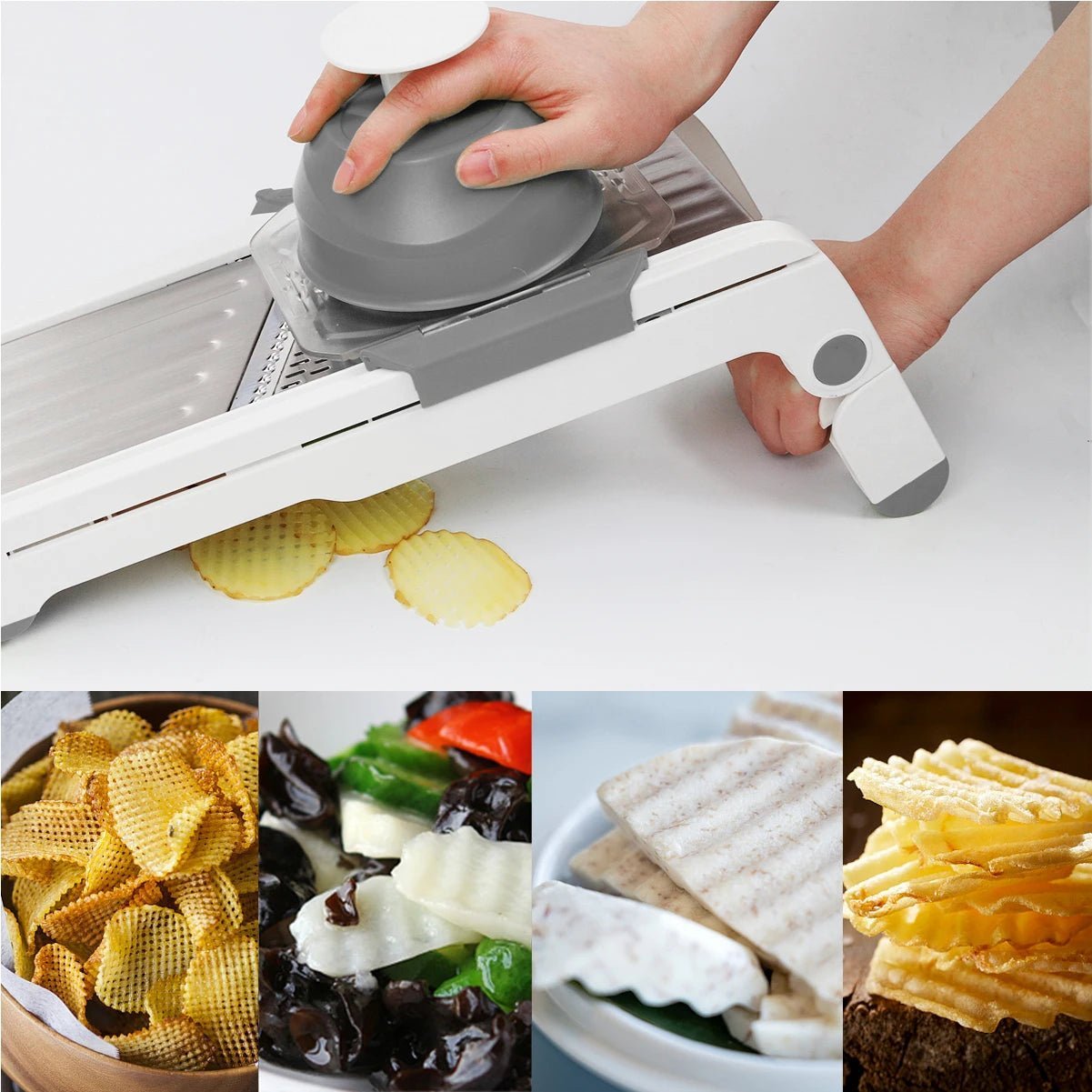 Mandoline japonaise en action, réglages multiples pour découpe fine ou épaisse
