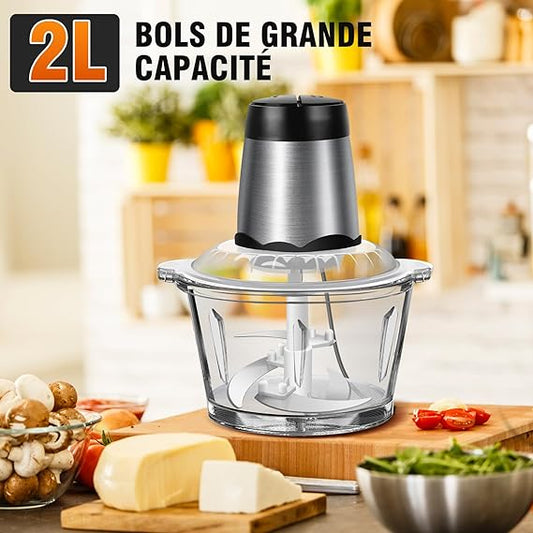 Mini Hachoir - avec bol en verre 2L - cuisinertelunchef