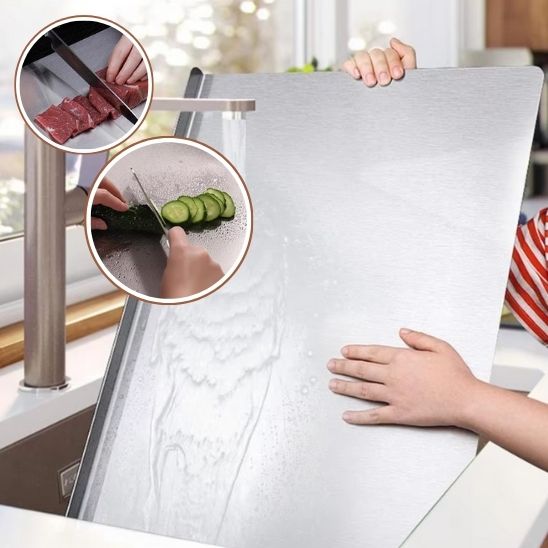 Planche à découper noire acrylique avec rebord, idéale pour viandes et poissons