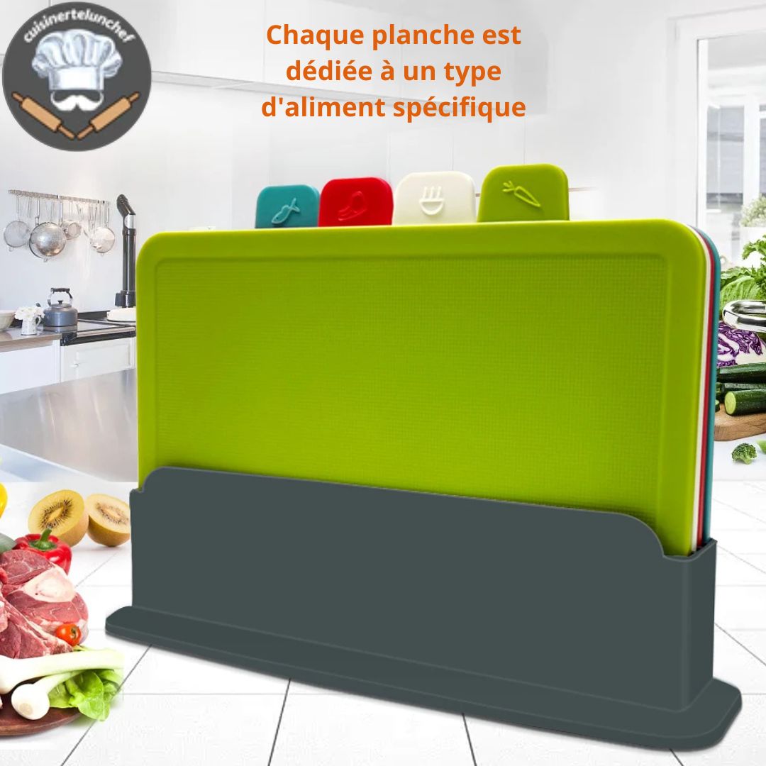 Planche à découper avec icônes alimentaires lot de 4 code couleur hygiénique