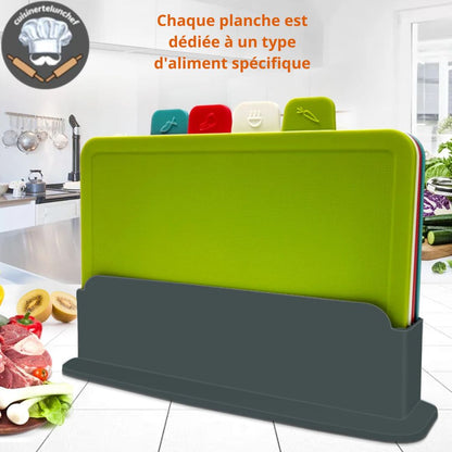 Planche à découper avec icônes alimentaires lot de 4 code couleur hygiénique