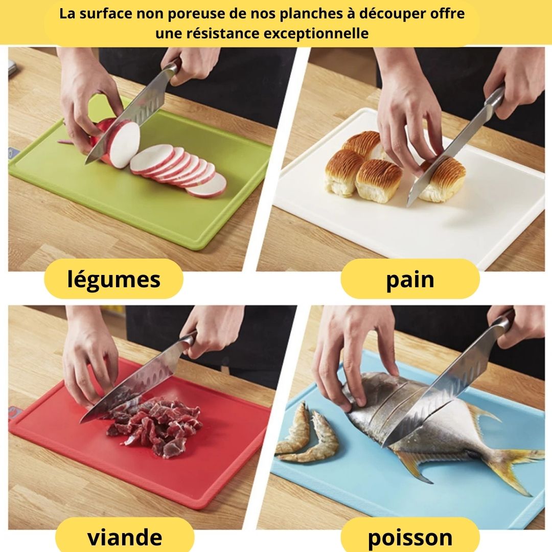 Planches à découper icônes alimentaires lot de 4, évitez les contaminations croisées