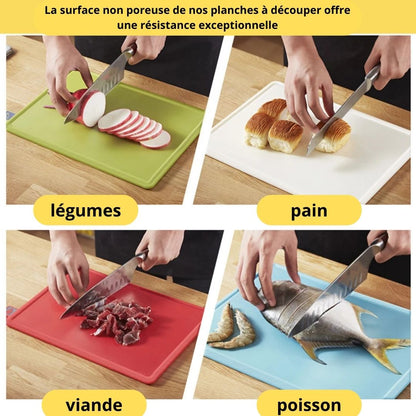 Planches à découper icônes alimentaires lot de 4, évitez les contaminations croisées