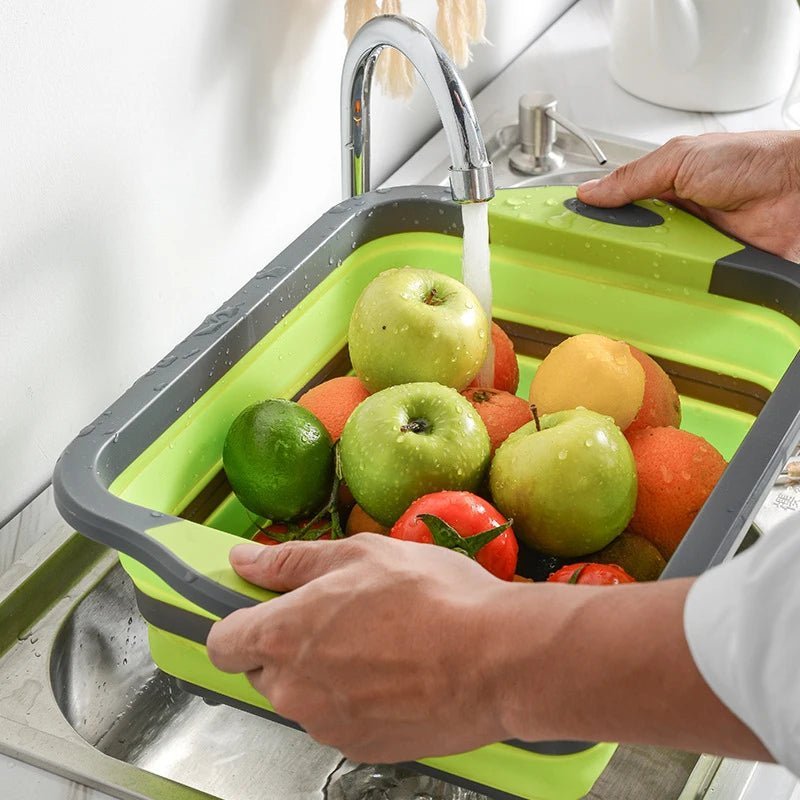 Planche panier de rinçage intégré, égouttez fruits et légumes directement sur la planche