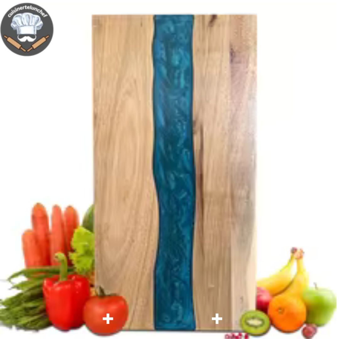 Planche bois résine bleue époxy, cadeau original et raffiné pour amateurs de cuisine