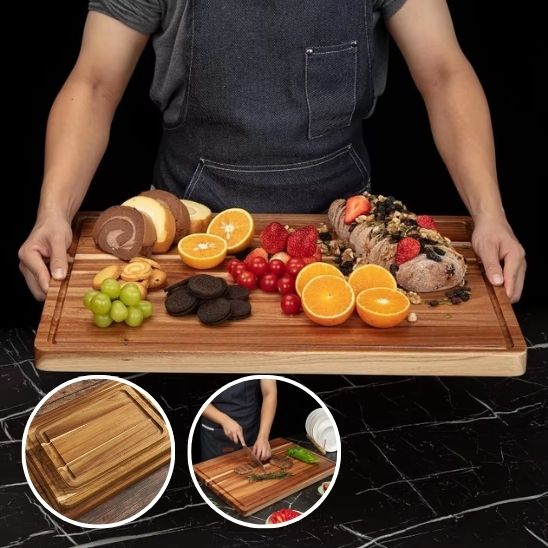 Planche bois naturel antidérapante, pieds en caoutchouc pour une stabilité parfaite