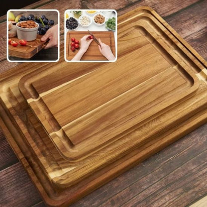 Planche bois naturel avec rainure, idéale pour viandes, volailles et fruits juteux