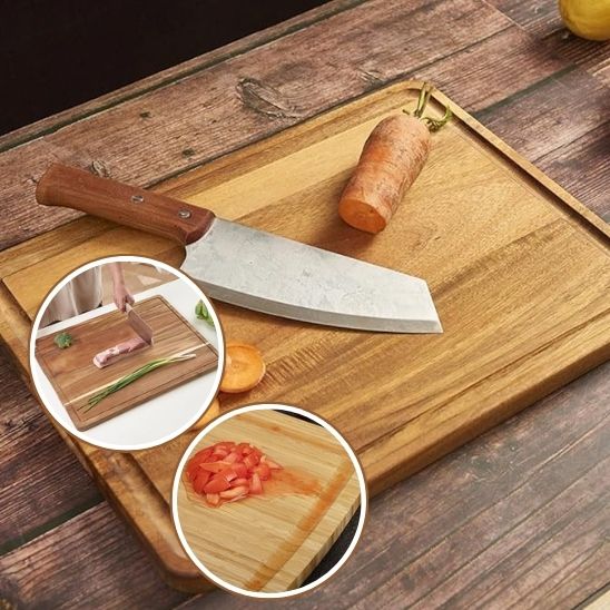 Planche à découper bois naturel élégante, matériau chaleureux et durable pour la cuisine