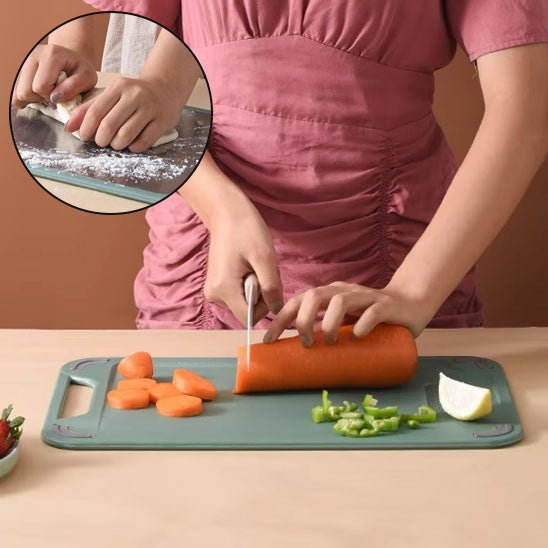 Planche à découper double face inox et plastique, robuste et durable pour usage quotidien
