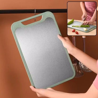 Planche à découper double face inox et plastique hygiénique pour cuisine polyvalente