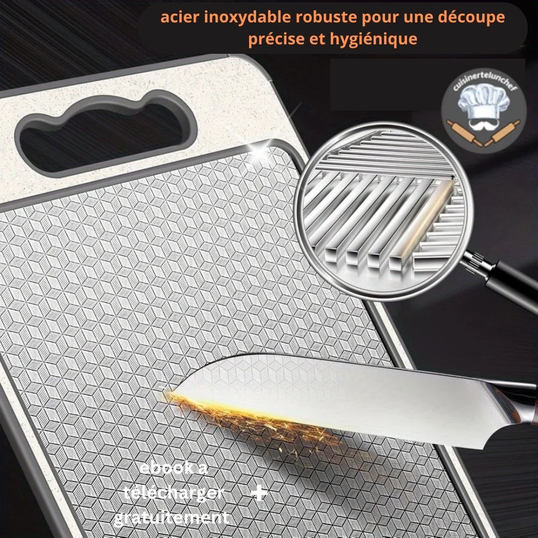 Planche à découper double face inox, acier inoxydable hygiénique et résistant à la corrosion