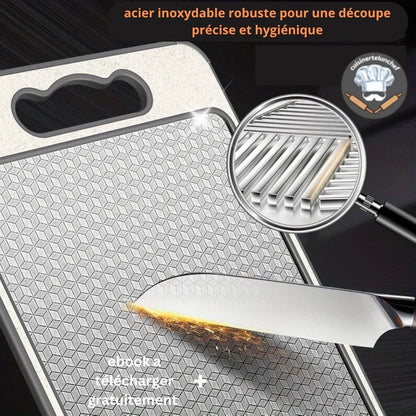 Planche à découper double face inox, acier inoxydable hygiénique et résistant à la corrosion