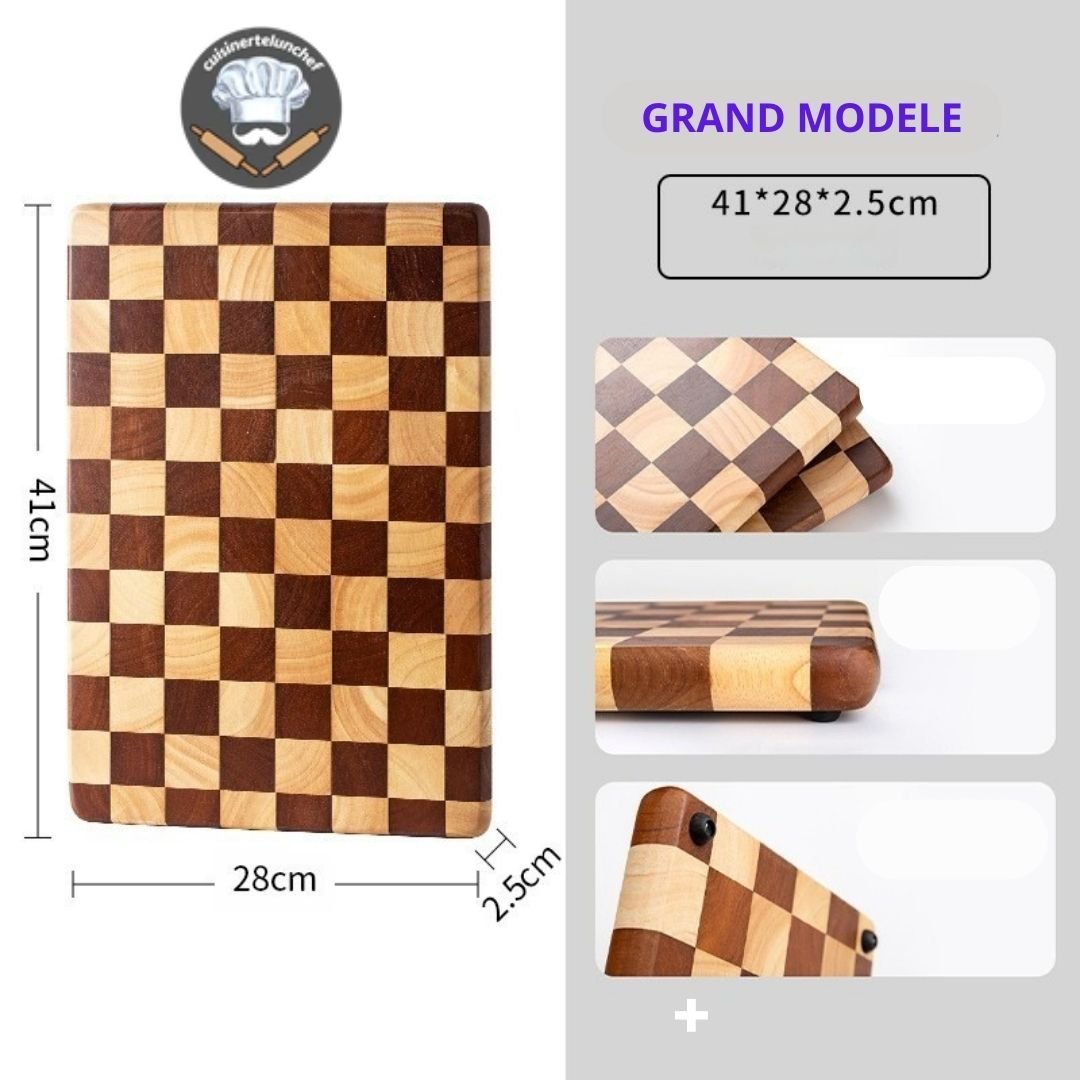Planche bois damier élégante, cadeau idéal pour cuisiniers et amateurs de beau matériel