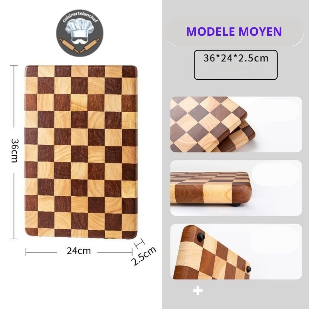 Planche à découper bois damier grand format, surface généreuse pour toutes les découpes