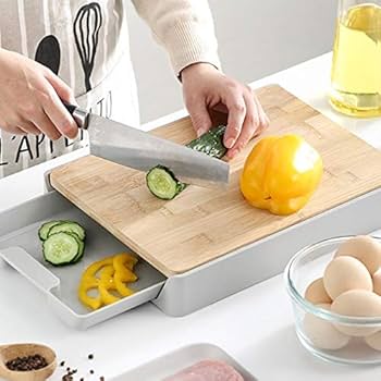 Planche à découper bois rangement intégré, design fonctionnel et élégant pour plan de travail