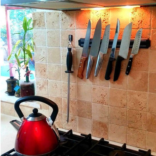 Porte couteaux magnétique mural polyvalent, range aussi ciseaux, spatules et ustensiles métalliques