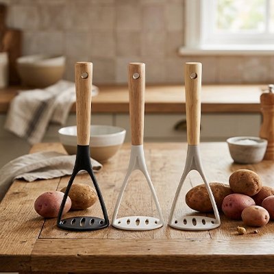 Presse-purée robuste et élégant, finition inox pour cuisine moderne
