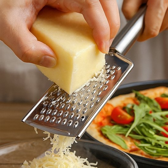 Râpe fromage ergonomique en action, râpage facile et précis