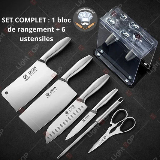 set couteau de cuisine | bloc rangement - cuisinertelunchef